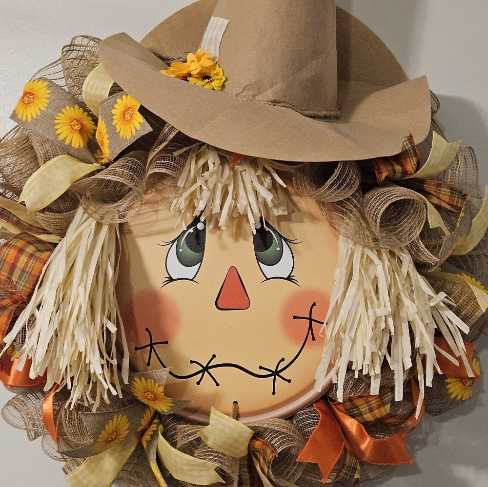 Handmade "My boy needs a haircut" Scarecrow wreath